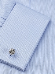 Brook Taverner Blue Double Cuff Herringbone Cotton Shirt - Image 3 of 3