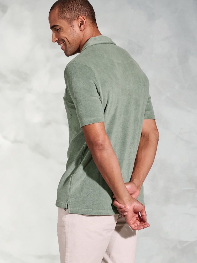 Brook Taverner Green Cotton Rich Terry Towelling Polo Shirt - Image 2 of 3 Brook Taverner Green Cotton Rich Terry Towelling Polo Shirt - Image 2 of 3
