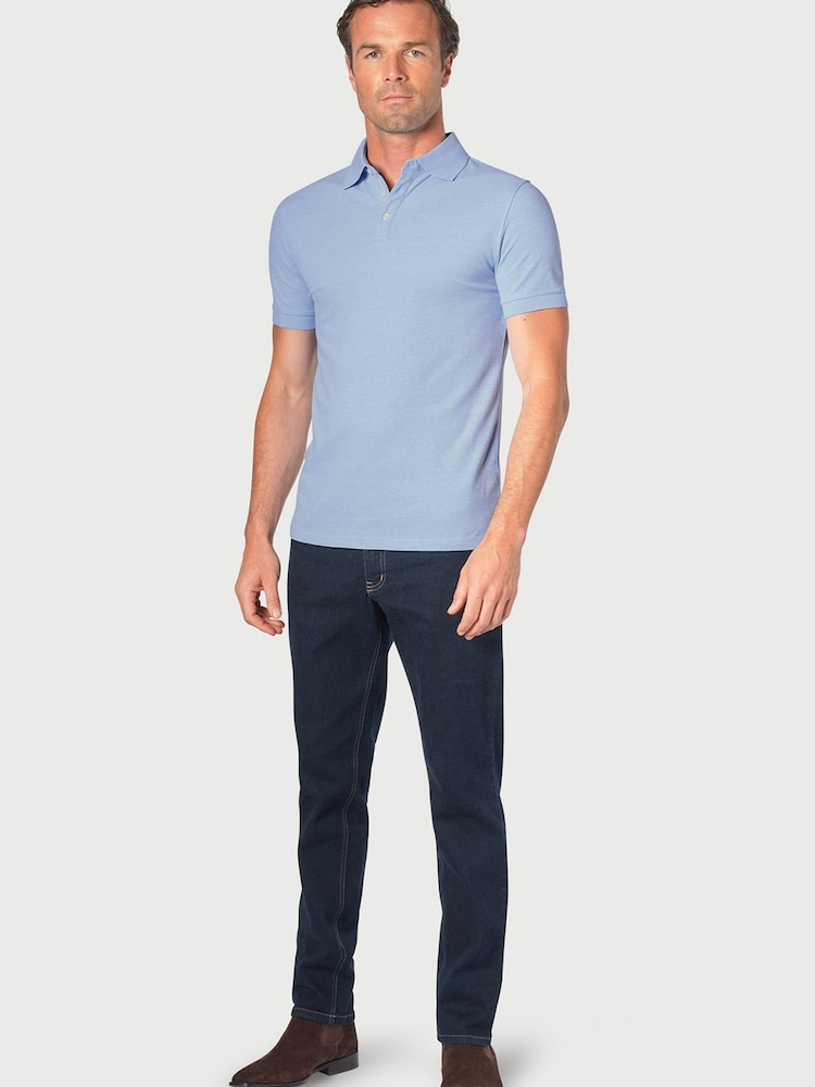 Brook Taverner Blue Stretch Cotton Polo Shirt - Image 2 of 3 Brook Taverner Blue Stretch Cotton Polo Shirt - Image 2 of 3