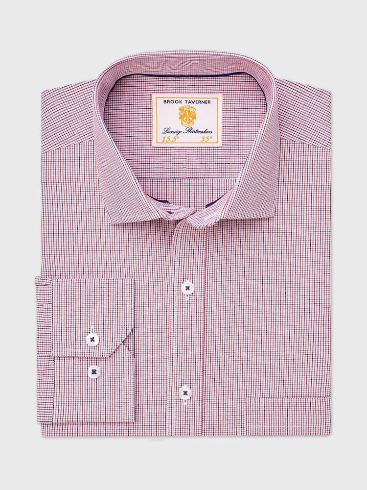 Brook Taverner Red Micro Check Oxford Cotton Shirt - Image 1 of 3