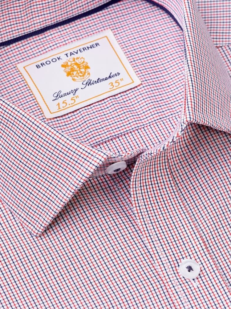 Brook Taverner Red Micro Check Oxford Cotton Shirt - Image 3 of 3