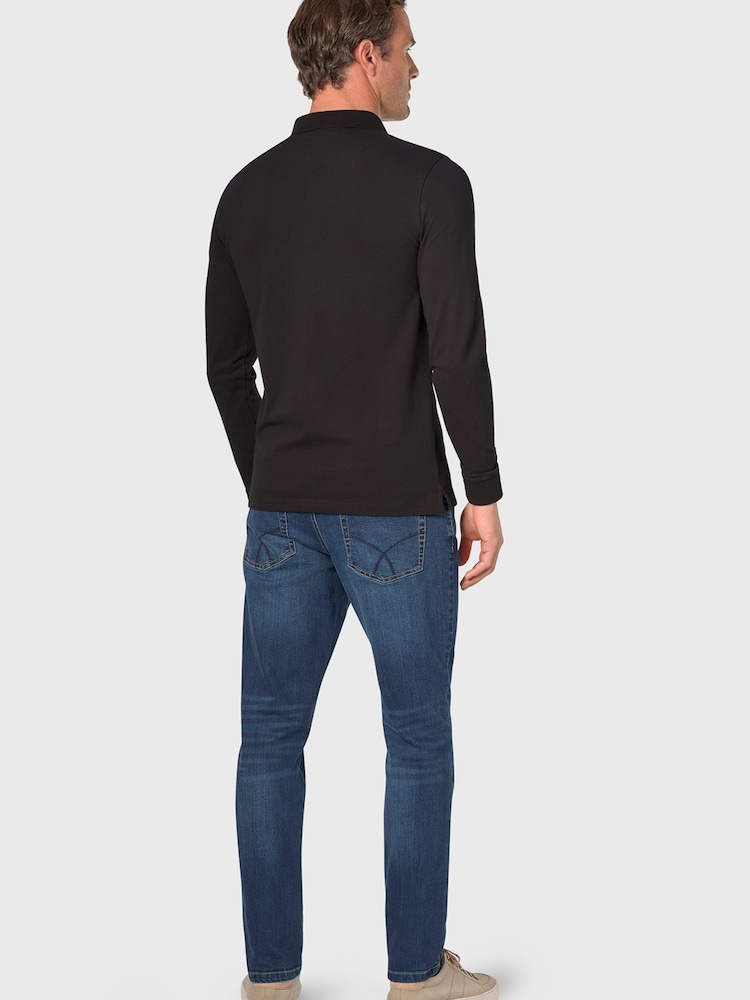 Brook Taverner Black Long Sleeve Stretch Cotton Polo Shirt - Image 2 of 2 Brook Taverner Black Long Sleeve Stretch Cotton Polo Shirt - Image 2 of 2
