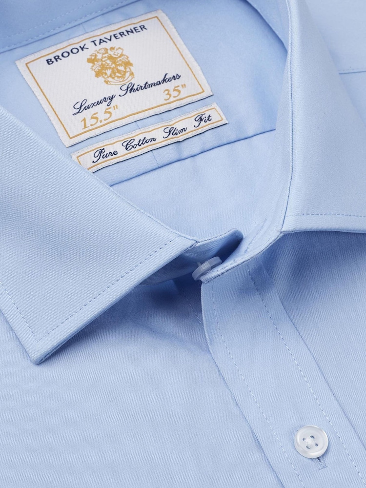 Brook Taverner Blue Double Cuff Poplin Cotton Shirt - Image 2 of 3