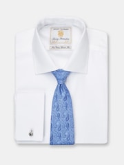 Brook Taverner White Double Cuff Herringbone Cotton Shirt - Image 1 of 3
