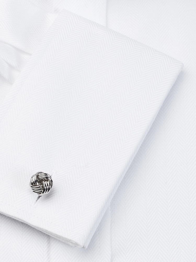 Brook Taverner White Double Cuff Herringbone Cotton Shirt - Image 3 of 3