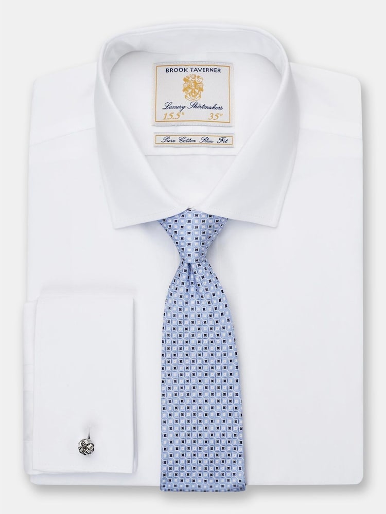 Brook Taverner White Double Cuff Poplin Cotton Shirt - Image 1 of 3