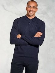 Brook Taverner Blue Pure Cotton Long Sleeve Polo Shirt - Image 1 of 4