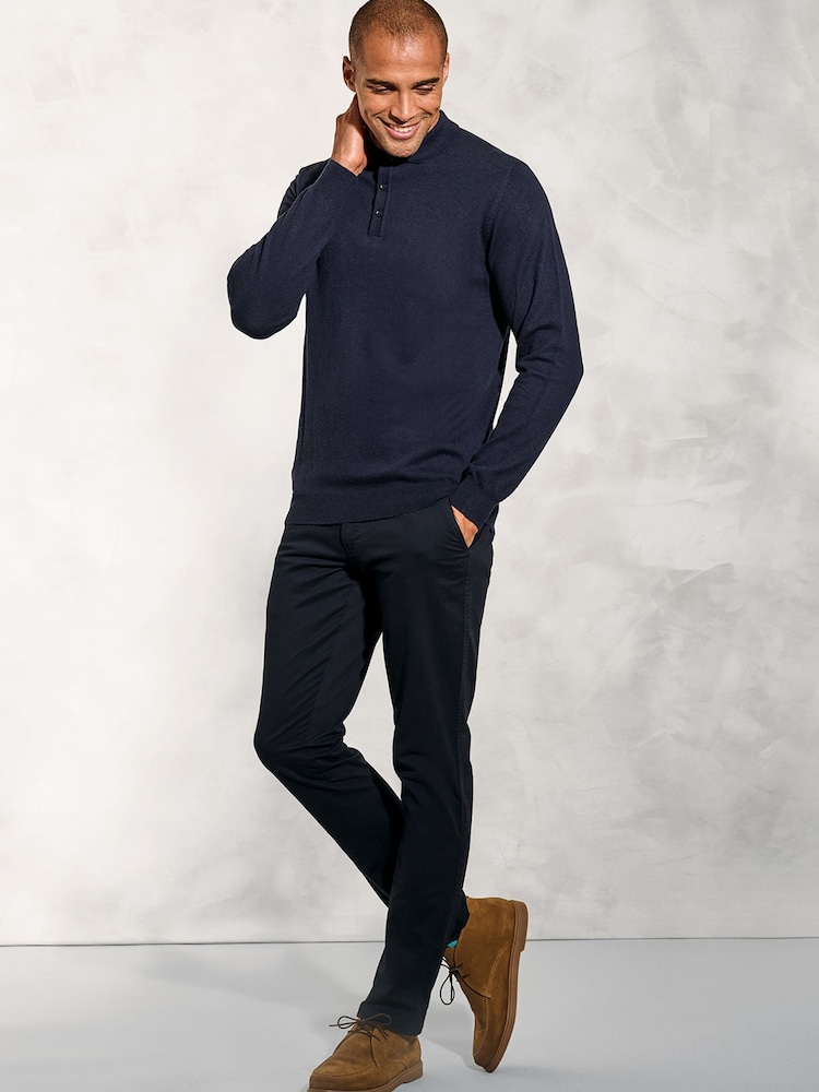 Brook Taverner Blue Pure Cotton Long Sleeve Polo Shirt - Image 2 of 4