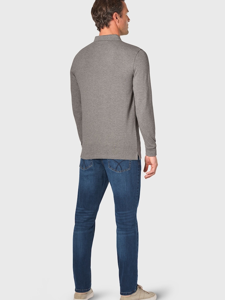 Brook Taverner Grey Long Sleeve Stretch Cotton Polo Shirt - Image 2 of 3 Brook Taverner Grey Long Sleeve Stretch Cotton Polo Shirt - Image 2 of 3