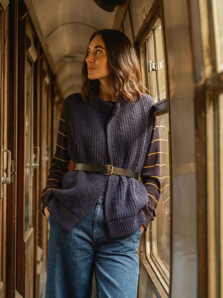 Celtic & Co. Blue Donegal Ribbed Sleeveless Cardigan - Image 1 of 11