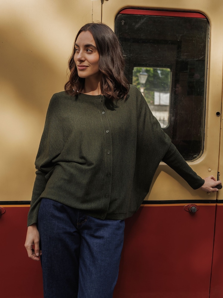 Celtic & Co. Green Fine Knit Merino Drape Cardigan - Image 1 of 9