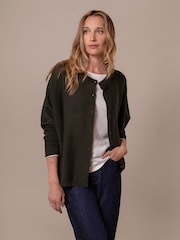 Celtic & Co. Green Fine Knit Merino Drape Cardigan - Image 4 of 9
