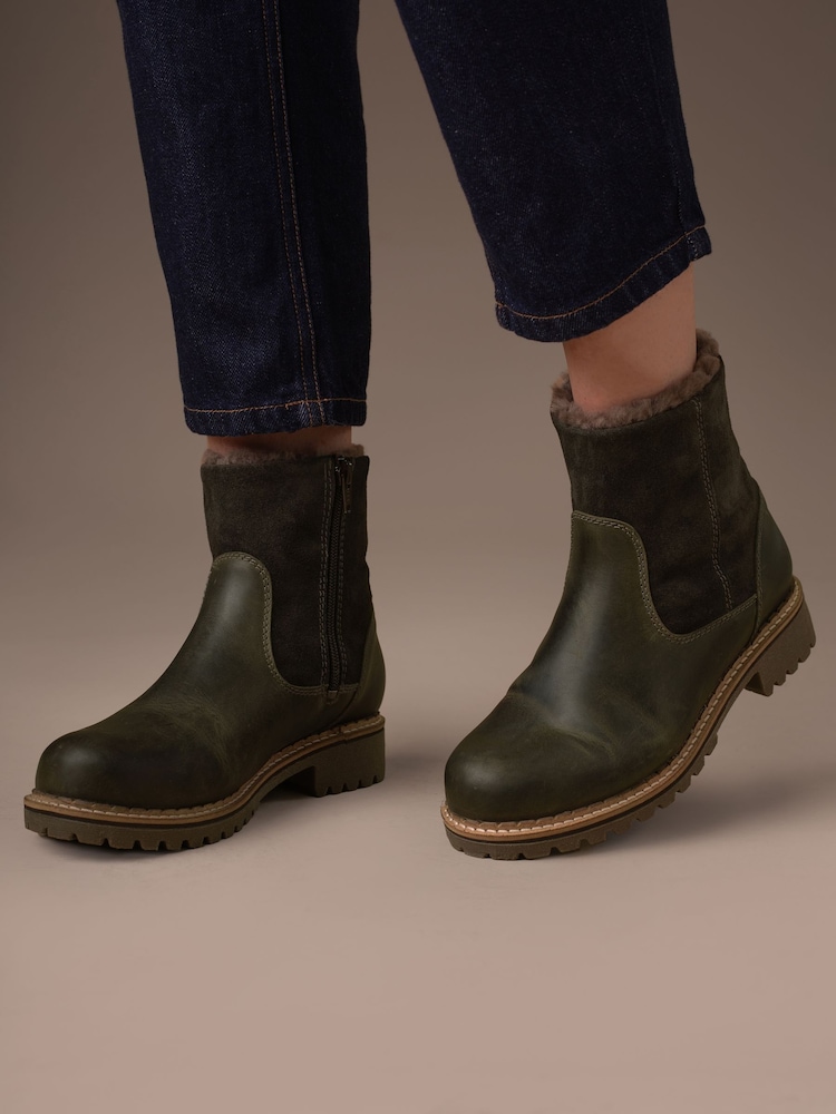 Celtic & Co. Green Waterproof Sheep Lined Ankle Boots - Image 1 of 8 Celtic & Co. Green Waterproof Sheep Lined Ankle Boots - Image 1 of 8