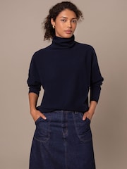 Celtic & Co. Blue Roll Neck Drop Sleeve Lambswool Jumper - Image 1 of 7