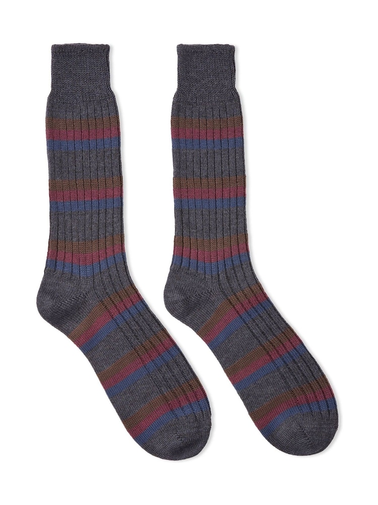Celtic & Co. Blue Men's Merino Cotton Stripe Socks - Image 2 of 2 Celtic & Co. Blue Men's Merino Cotton Stripe Socks - Image 2 of 2