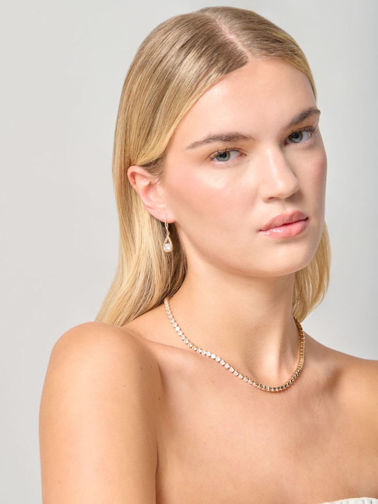 Aela Gold Tone Diamond Simulants Floating Stone Drop Earrings - Image 1 of 3