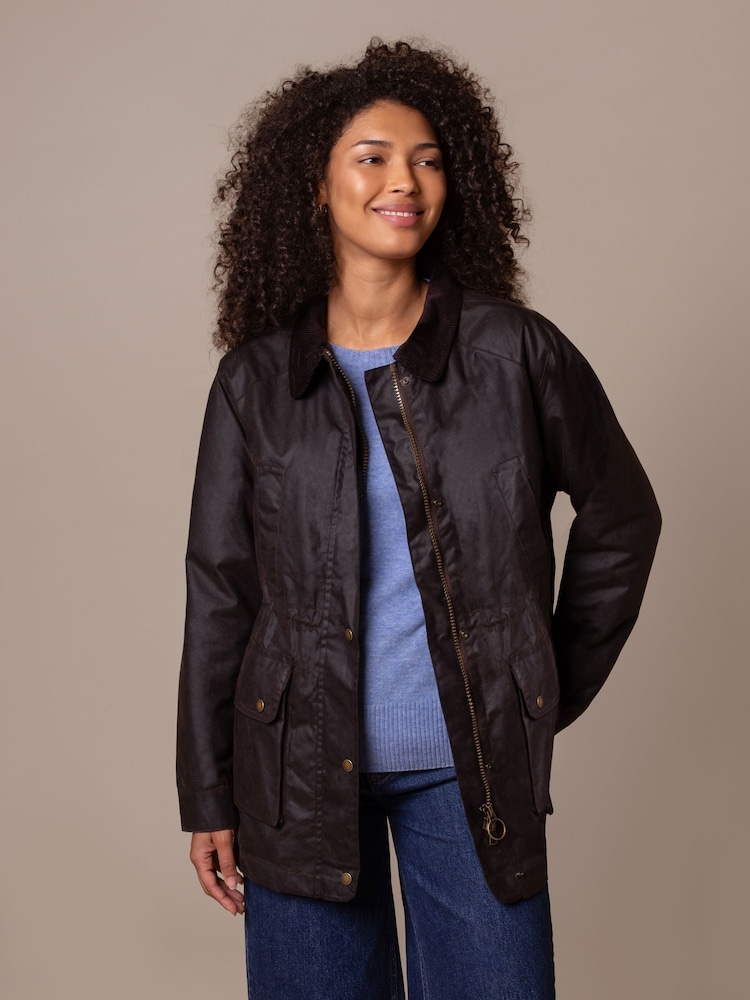 Celtic & Co. Waxed Cotton Waisted Zip Through Brown Jacket - Image 1 of 4 Celtic & Co. Waxed Cotton Waisted Zip Through Brown Jacket - Image 1 of 4