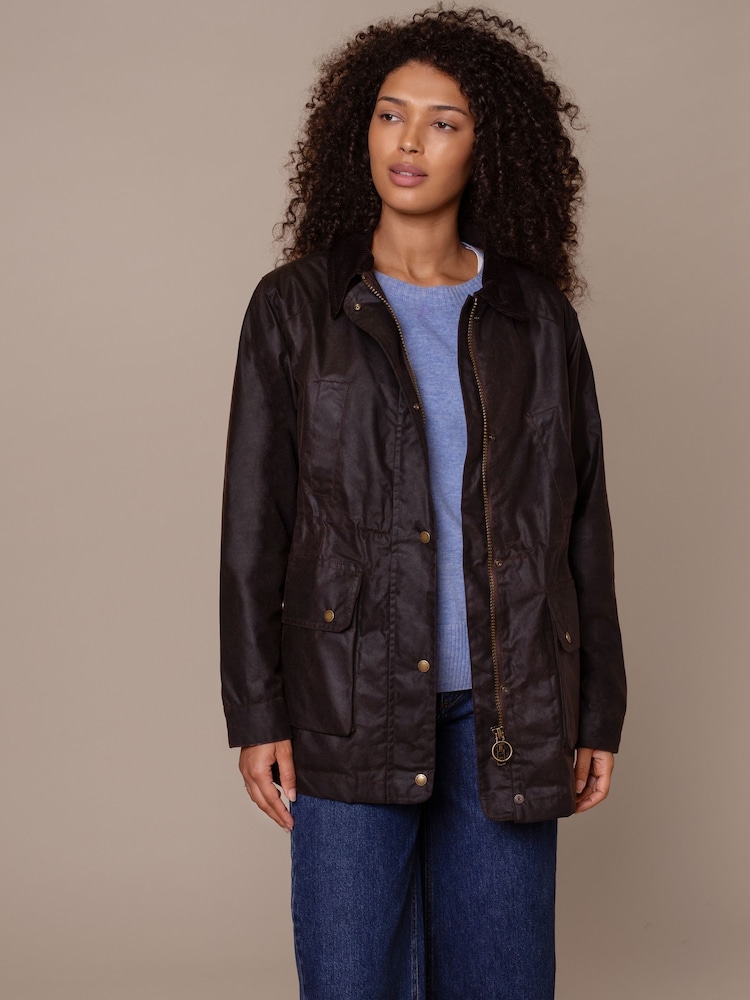 Celtic & Co. Waxed Cotton Waisted Zip Through Brown Jacket - Image 2 of 4