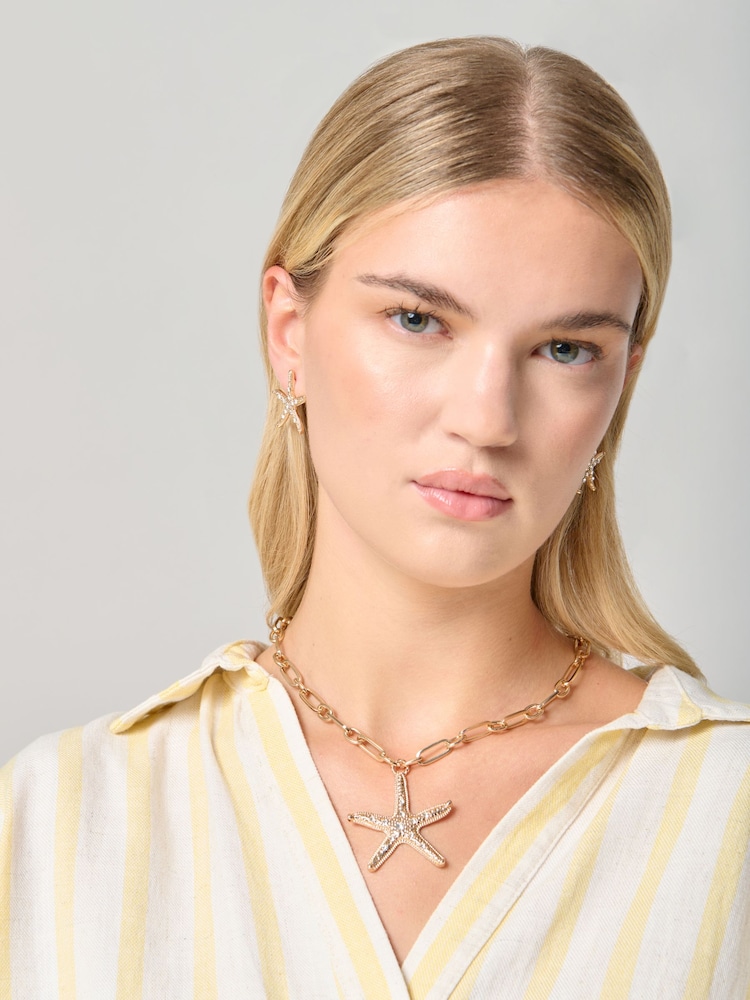 Aela Gold Tone Starfish Pendant Chain Necklace - Image 3 of 3