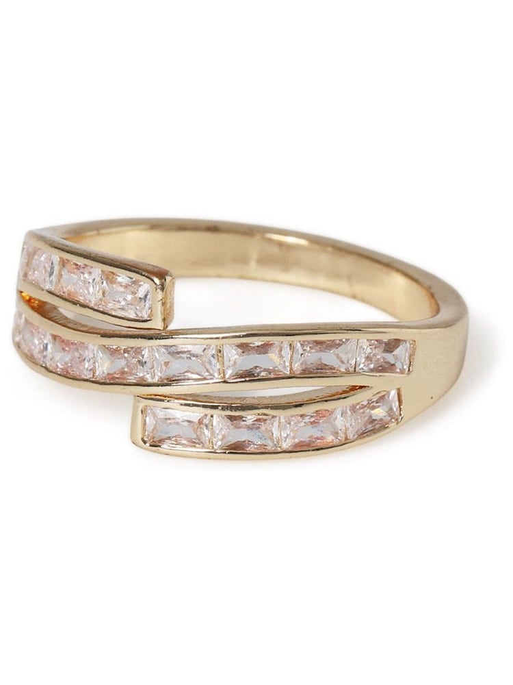 Aela Gold Tone Diamond Simulants Baguette Wrap Ring - Image 1 of 2