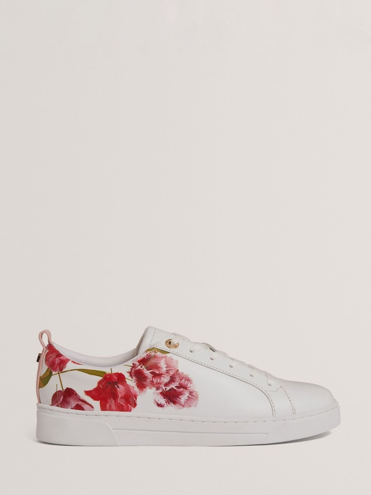 Ted Baker White Prinell - Floral Printed Leather Trainer - Image 2 of 5