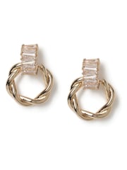 Aela Gold Tone Diamond Simulants Baguette Drop Earrings - Image 1 of 1