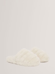 Ted Baker White Lopsey Faux Fur Mule Slippers - Image 2 of 4