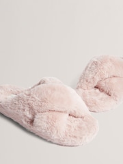 Ted Baker Pink Lopply Faux Fur Cross Over Slippers - Image 3 of 5