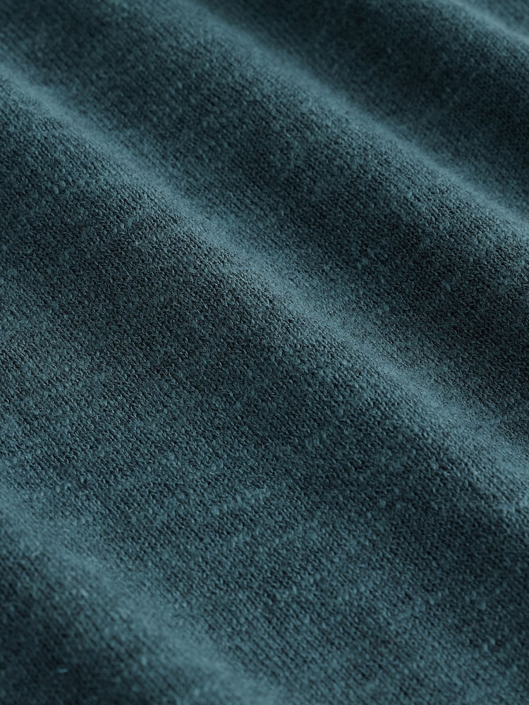 Teal Blue Regular Fit Knitted Short Sleeve Polo Shirt With Linen - Image 2 of 3