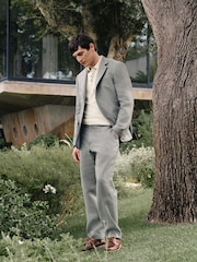 Oatmeal Regular Fit Knitted Short Sleeve Polo Shirt With Linen - Image 2 of 7