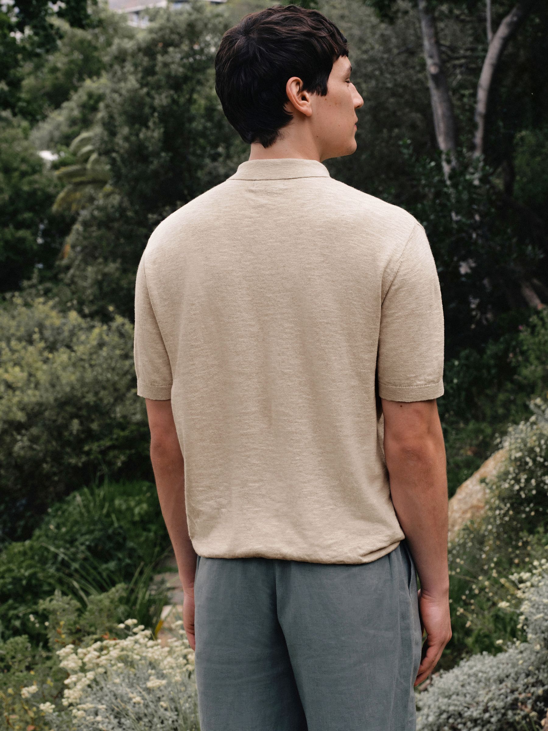 Buy Neutral Cotton Linen Blend Knitted Polo Shirt from Next USA