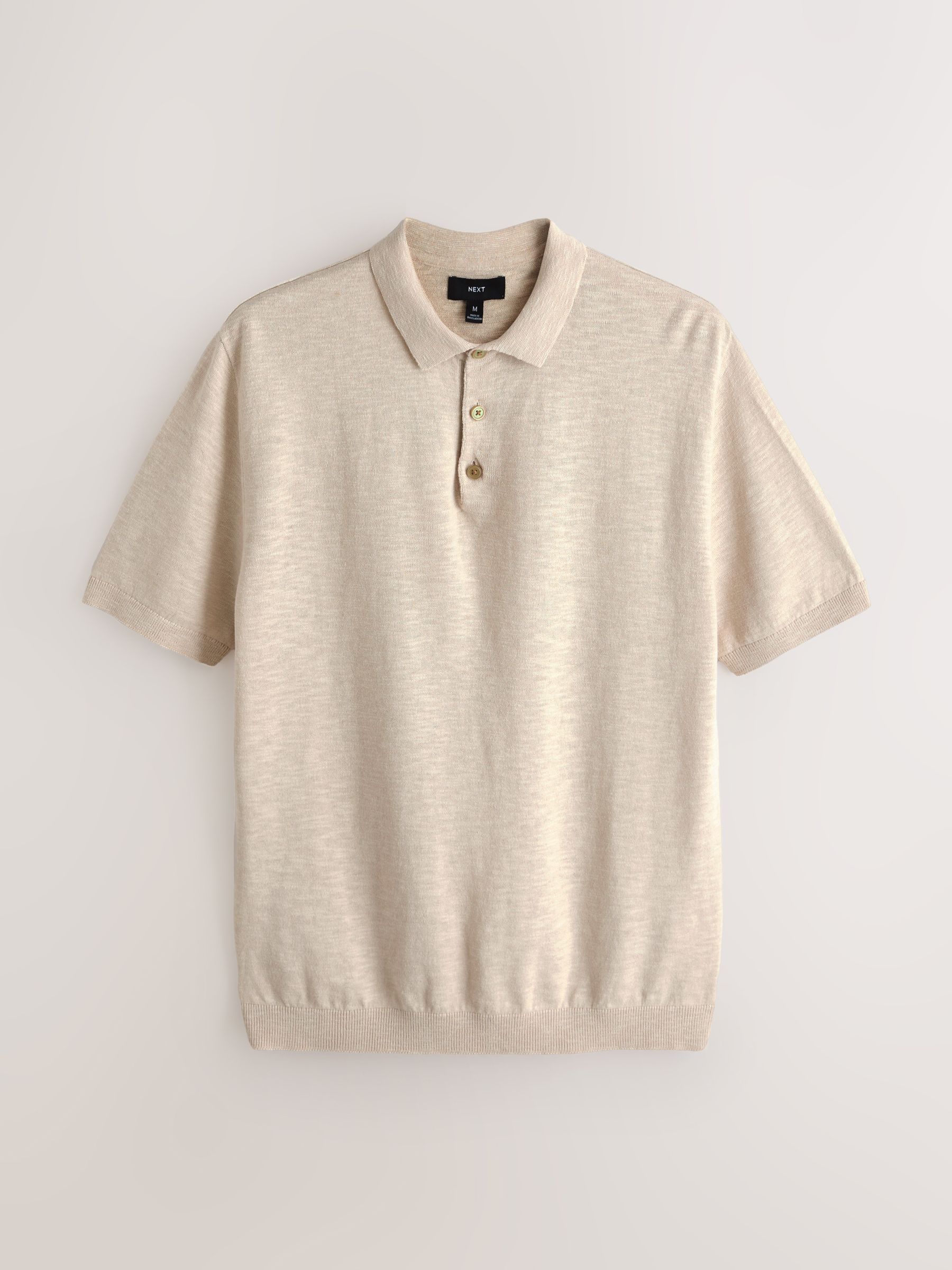 Buy Cream Cotton Linen Blend Knitted Polo Shirt from Next Canada