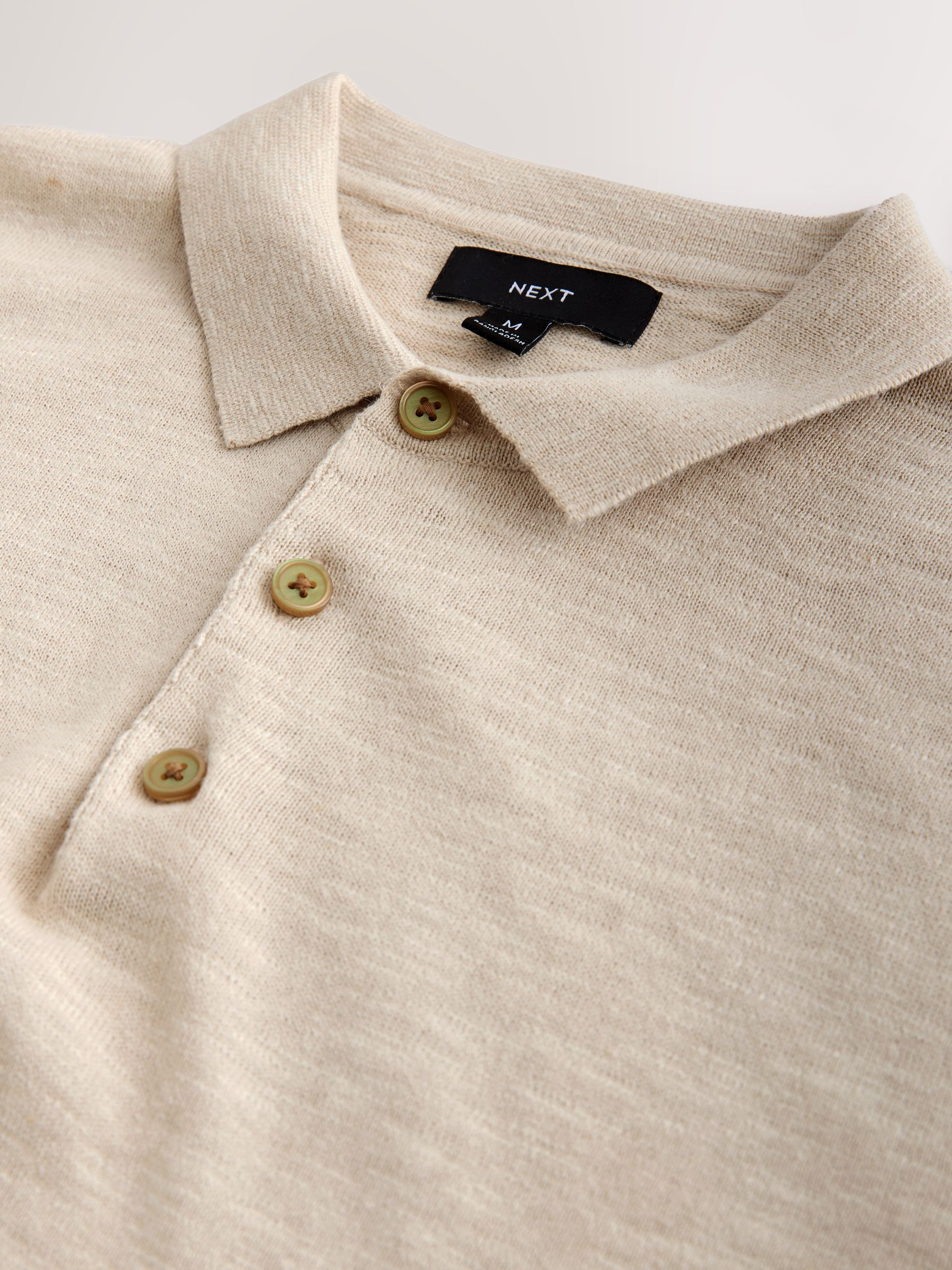 Buy Cream Cotton Linen Blend Knitted Polo Shirt from Next Canada