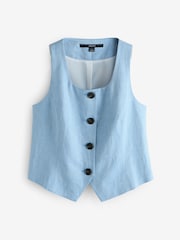 Blue Linen Blend Sleeveless Waistcoat - Image 1 of 1