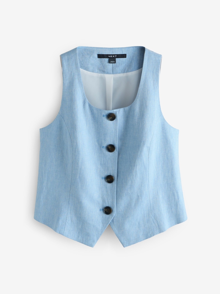 Blue Linen Blend Sleeveless Waistcoat - Image 1 of 1