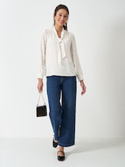 Crew Clothing White Willa Tie Neck Blouse - Image 3 of 5