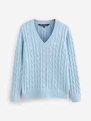 Crew Clothing Blue V-Neck Chunky Heritage Cable Jumper - Image 1 of 1