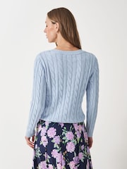Crew Clothing Blue V-Neck Chunky Heritage Cable Jumper - Image 2 of 5