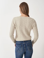 Crew Clothing Natural V-Neck Chunky Heritage Cable Jumper - Image 2 of 4