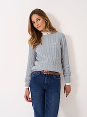 Crew Clothing Company Grey Cotton & Cashmere Chunky-Knit Jumper - Image 1 of 5