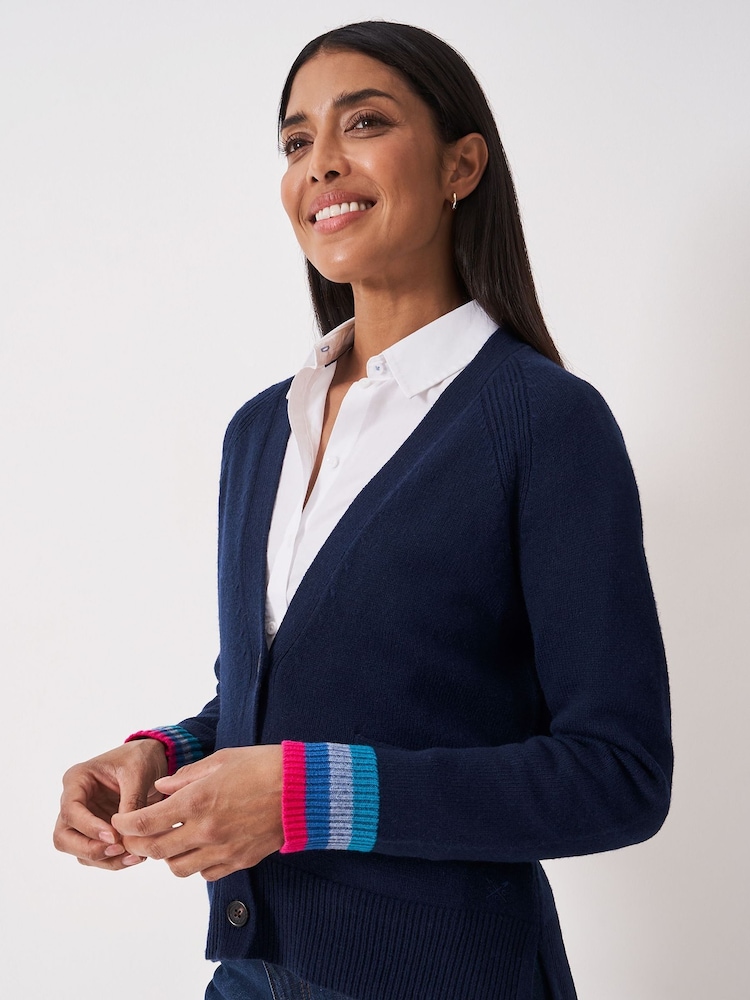 Crew Clothing Company Blue Harmony Relaxed V-Neck Cardigan - Image 1 of 5 Crew Clothing Company Blue Harmony Relaxed V-Neck Cardigan - Image 1 of 5
