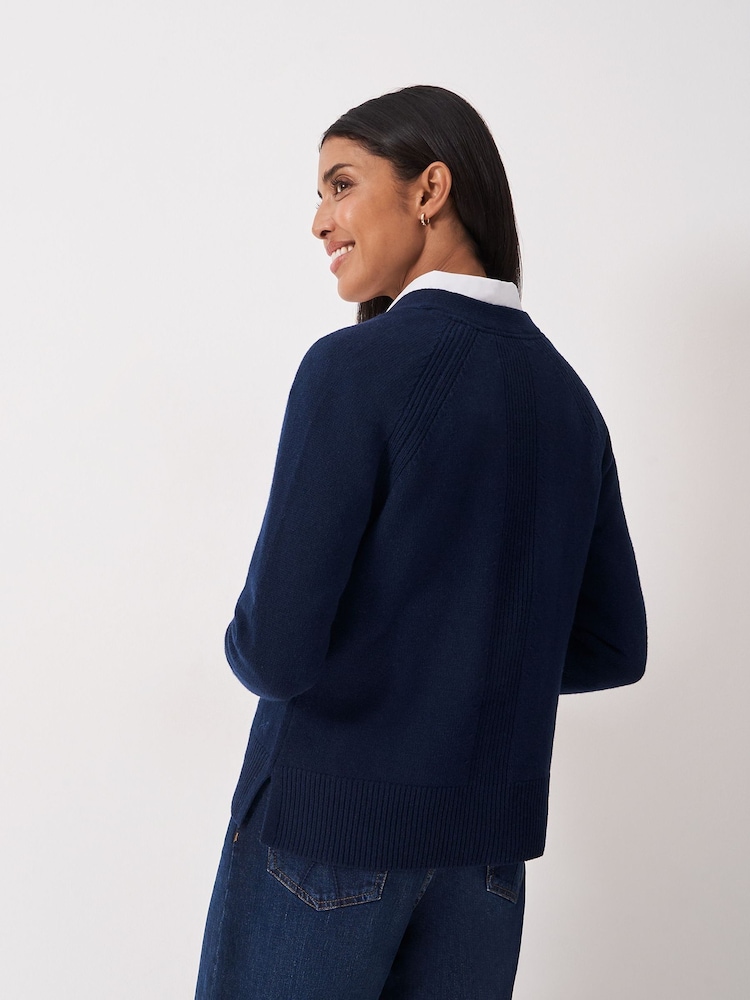 Crew Clothing Company Blue Harmony Relaxed V-Neck Cardigan - Image 2 of 5 Crew Clothing Company Blue Harmony Relaxed V-Neck Cardigan - Image 2 of 5