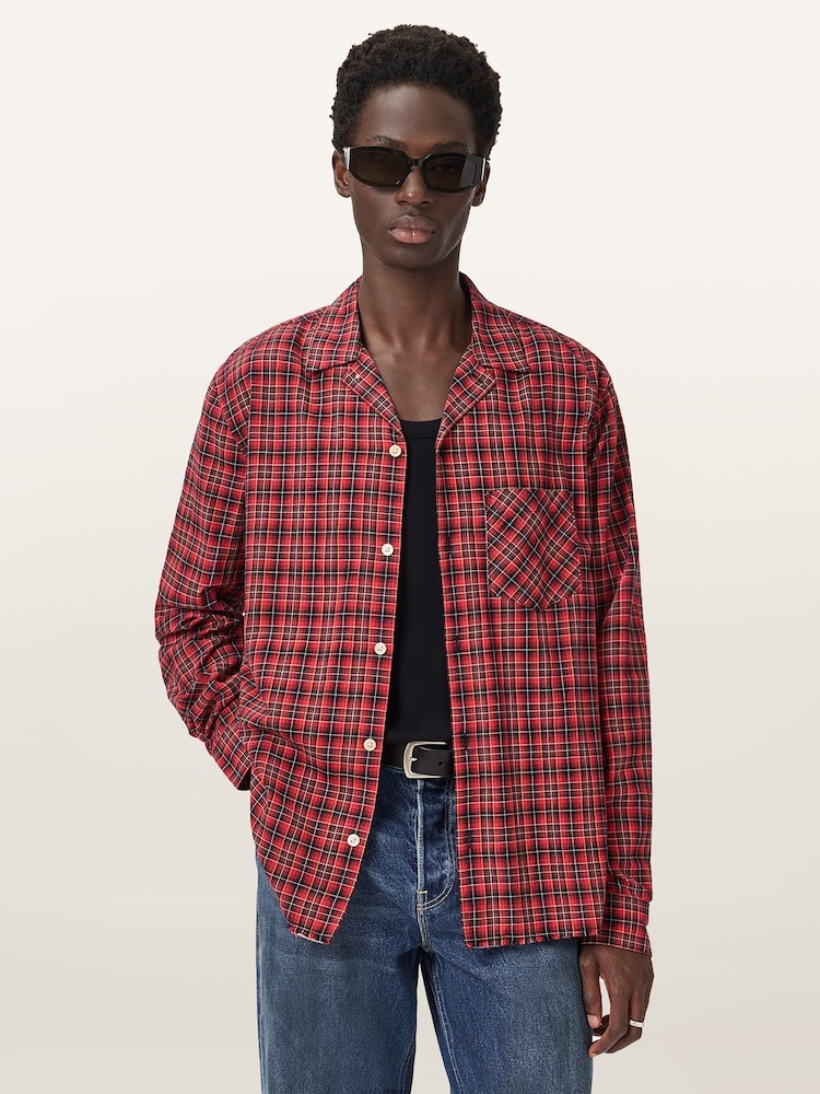 AllSaints Red Felix Long Sleeve Shirt - Image 1 of 7