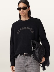 AllSaints Black Curv Crew Jumper - Image 1 of 8