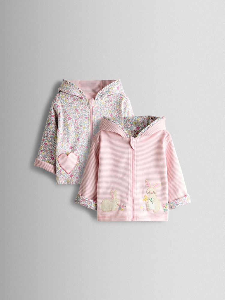 JoJo Maman Bébé Light Pink Bunny Ditsy Reversible Hoodie - Image 1 of 9 JoJo Maman Bébé Light Pink Bunny Ditsy Reversible Hoodie - Image 1 of 9