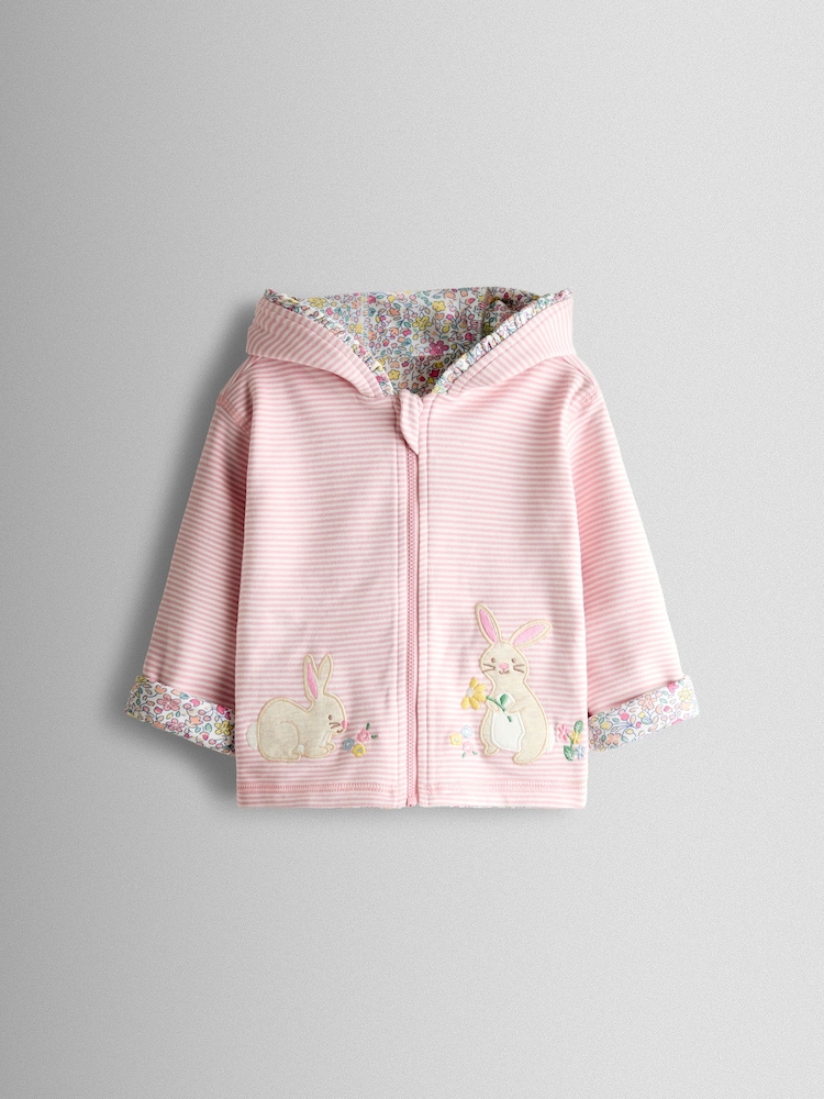 JoJo Maman Bébé Light Pink Bunny Ditsy Reversible Hoodie - Image 2 of 9 JoJo Maman Bébé Light Pink Bunny Ditsy Reversible Hoodie - Image 2 of 9