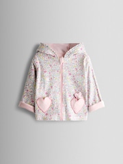 JoJo Maman Bébé Light Pink Bunny Ditsy Reversible Hoodie - Image 4 of 9