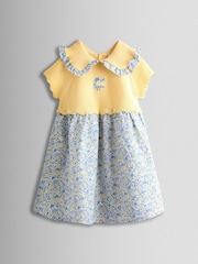 JoJo Maman Bébé Yellow Floral Embroidered Frill Collar Knitted Combo Dress - Image 1 of 4