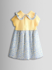 JoJo Maman Bébé Yellow Floral Embroidered Frill Collar Knitted Combo Dress - Image 4 of 4