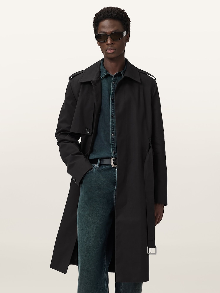 AllSaints Black Bastille Trench Coat - Image 1 of 8